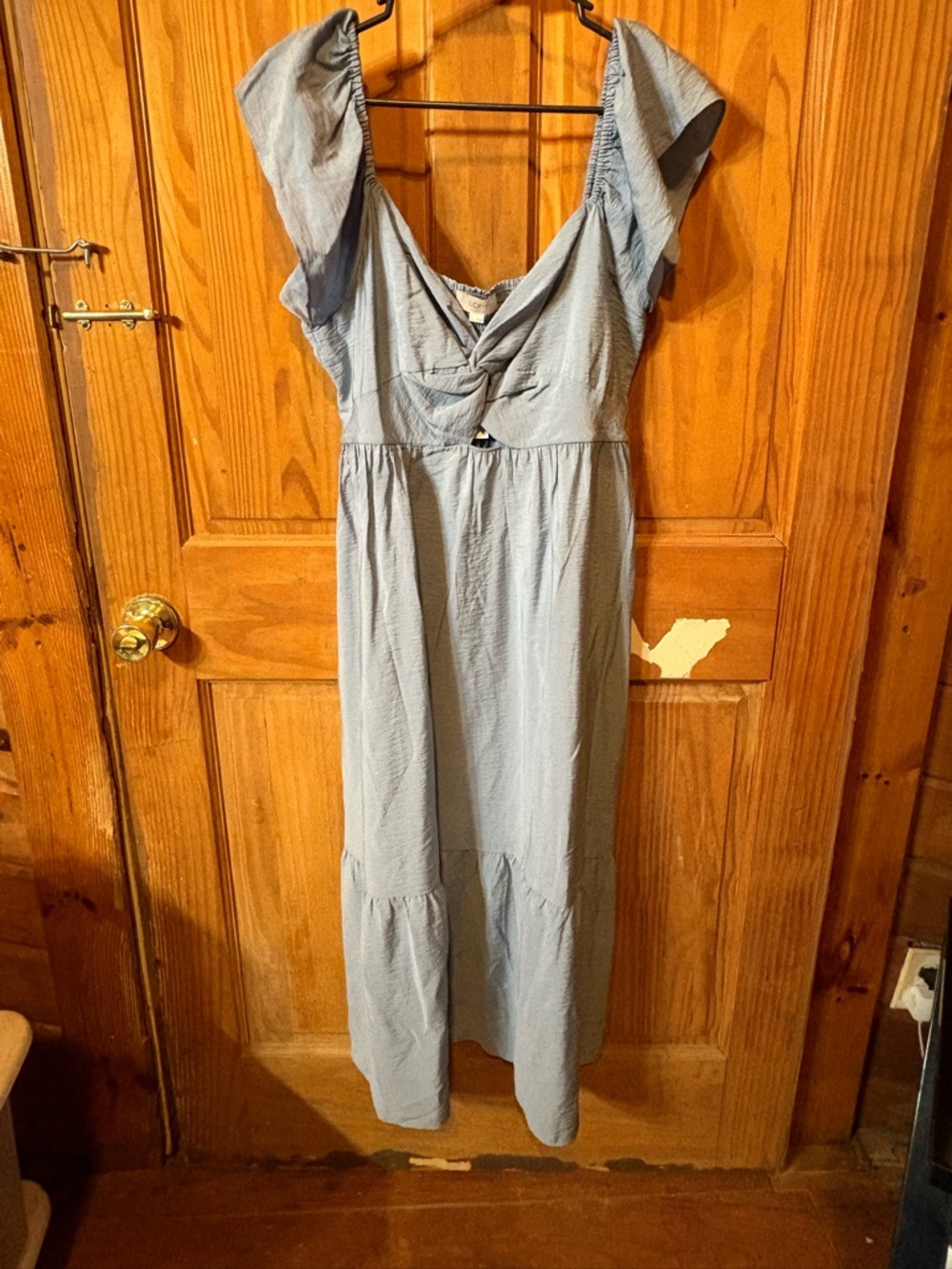 LOFT Light Blue Maxi Dress with Puff Sleeves